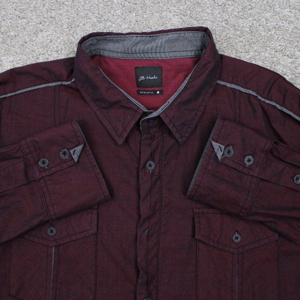 J.B. Holt Athletic Fit Shirt Mens Large Red Cotton Stretch Long Sleeve Button Up